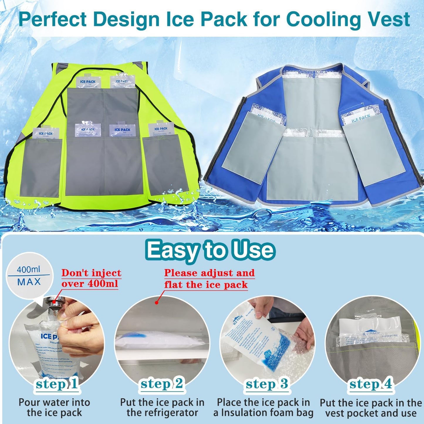 Skiennix 12Pcs Gel Ice Packs - Reusable Cold Packs for Cooling Vests & Injury Relief