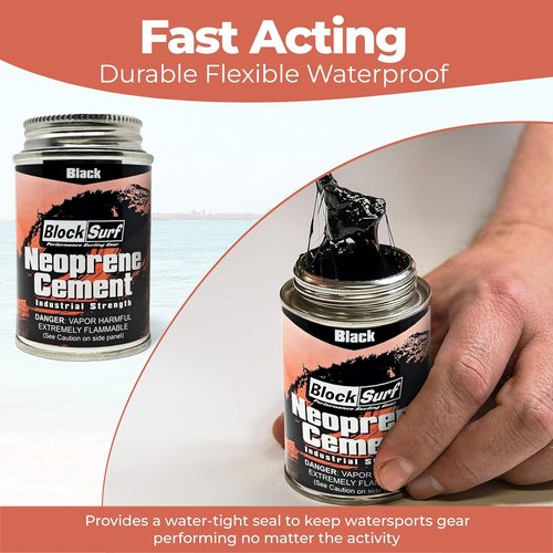 BLOCKSURF Neoprene Cement Adhesive 4 fl oz - Quick-Drying, Flexible & Waterproof Wetsuit Repair