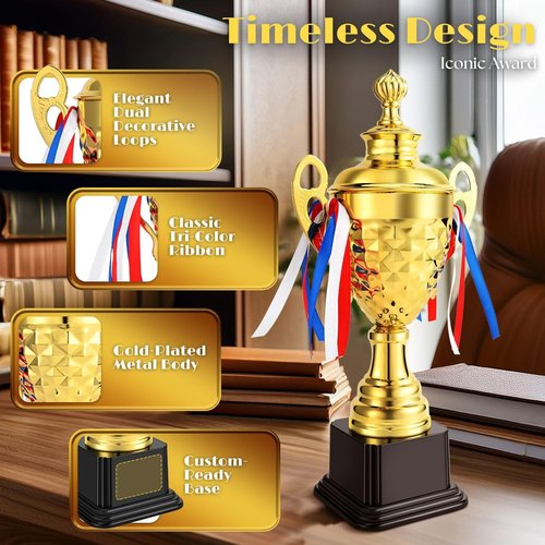 Flexzion Gold Trophy Award - Large Trophy Cup for Sports, Competitions & Celebrations | Perfect for Champions