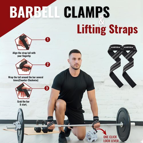 ANERSIA 11-Piece Barbell Pad Set – Squat Cushion for Hip Thrust, Resistance Bands, Ankle Straps, Weightlifting Straps & Barbell Clips – Grey – Complete Workout Kit for Men & Women