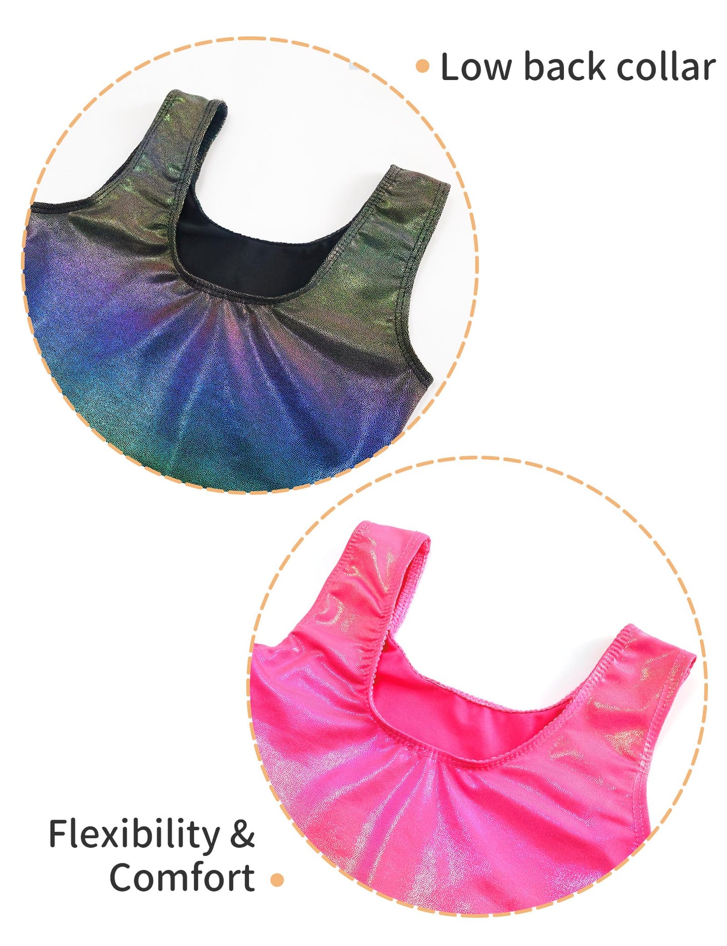 Nokecina Gymnastics Leotards for Girls 2 Pack Sleeveless Rainbow Color Unitard Size 2t 3t Rose Black One Piece Biketards