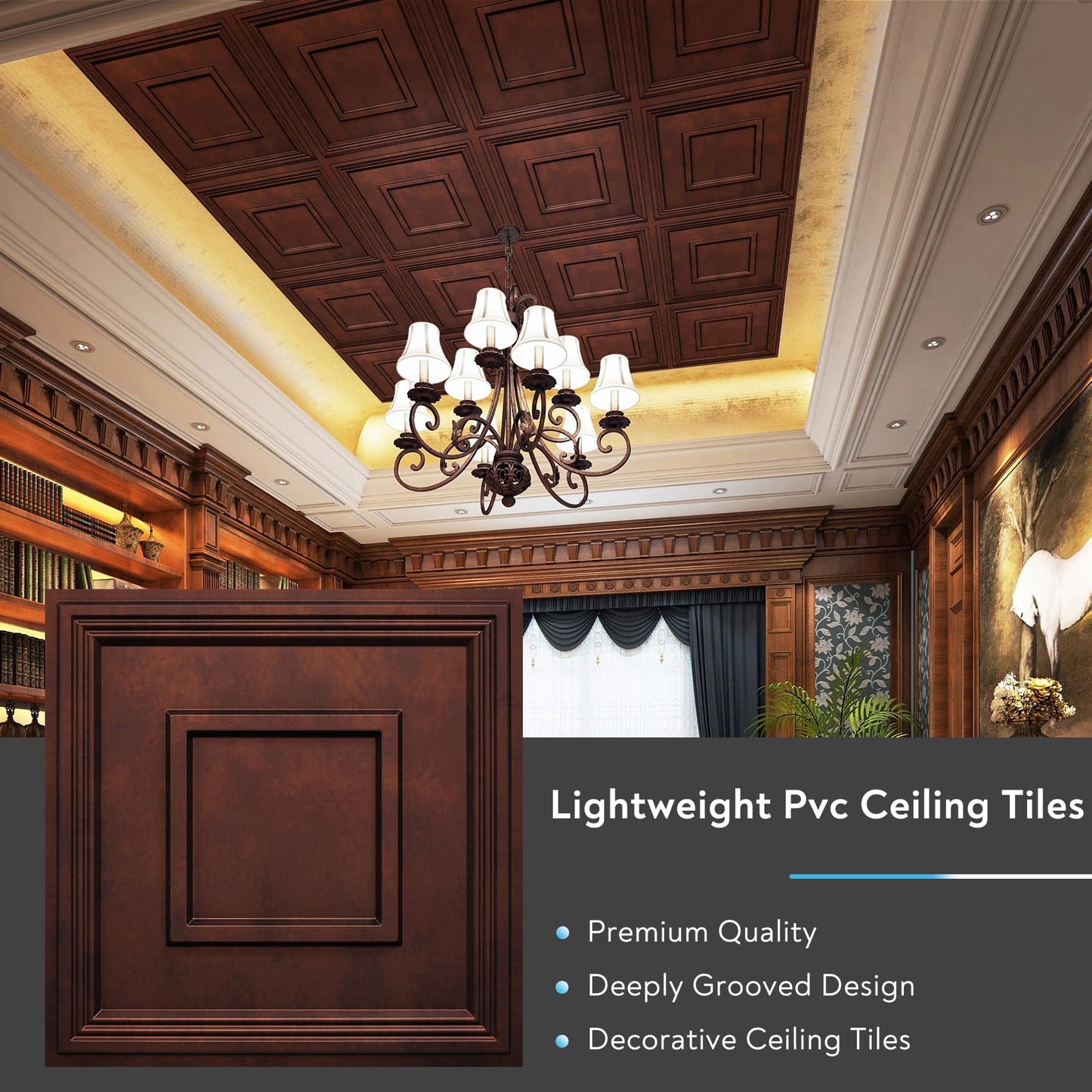 STICKGOO Glue Up Ceiling Tiles, 24x24 Inch PVC Decorative Drop Ceiling Tile Antique Copper 48 Sq. Ft, Pack of 12 Tiles