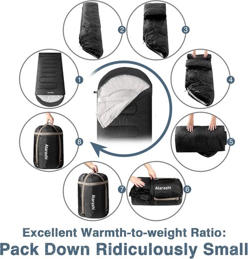 Atarashi Camping Sleeping Bag - 4 Seasons | Extra-Large, Lightweight & Warm with Compression Sack for Hiking & Outdoor Adventures