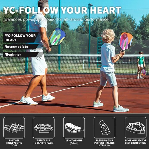 Graphite Pickleball Paddles Set of 6, 2025 USAPA Approved, 2 Kids & 4 Adult Paddles, Fiberglass Surface (CHS), Polypropylene Lightweight Honeycomb Core, 6 Pickleball, 4 Replacement Soft Grip + Bag