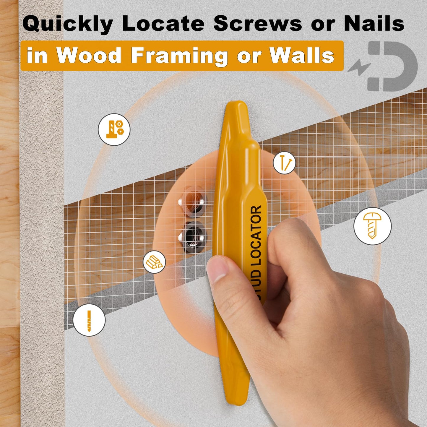 Stud Finder, Magnetic Stud Finder Easy to Use, No Batteries Required, Rapid to Locate Screws, Nails, Metal Studs Through Drywall and Wood - Powerful Magnet Stud Finder
