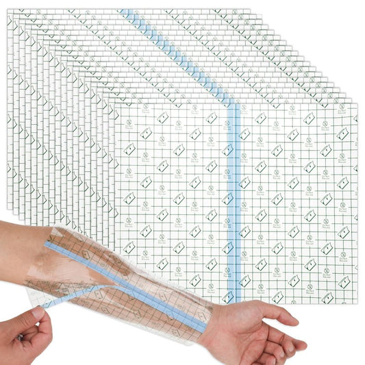 25Pcs Waterproof Bandages for Wounds, 10 x 12 Inch Stretch Transparent Film Dressing with Non-Stick Center Pad, Adhesive Waterproof Wound Cover for Surgery Injury Protector