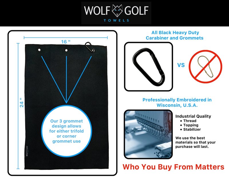 Wolf Golf Towels - Swing Swear Repeat Golf Towel - Embroidered Funny Golf Towel - Golf Gift for Men or Women - Golf Accessories for Women or Men