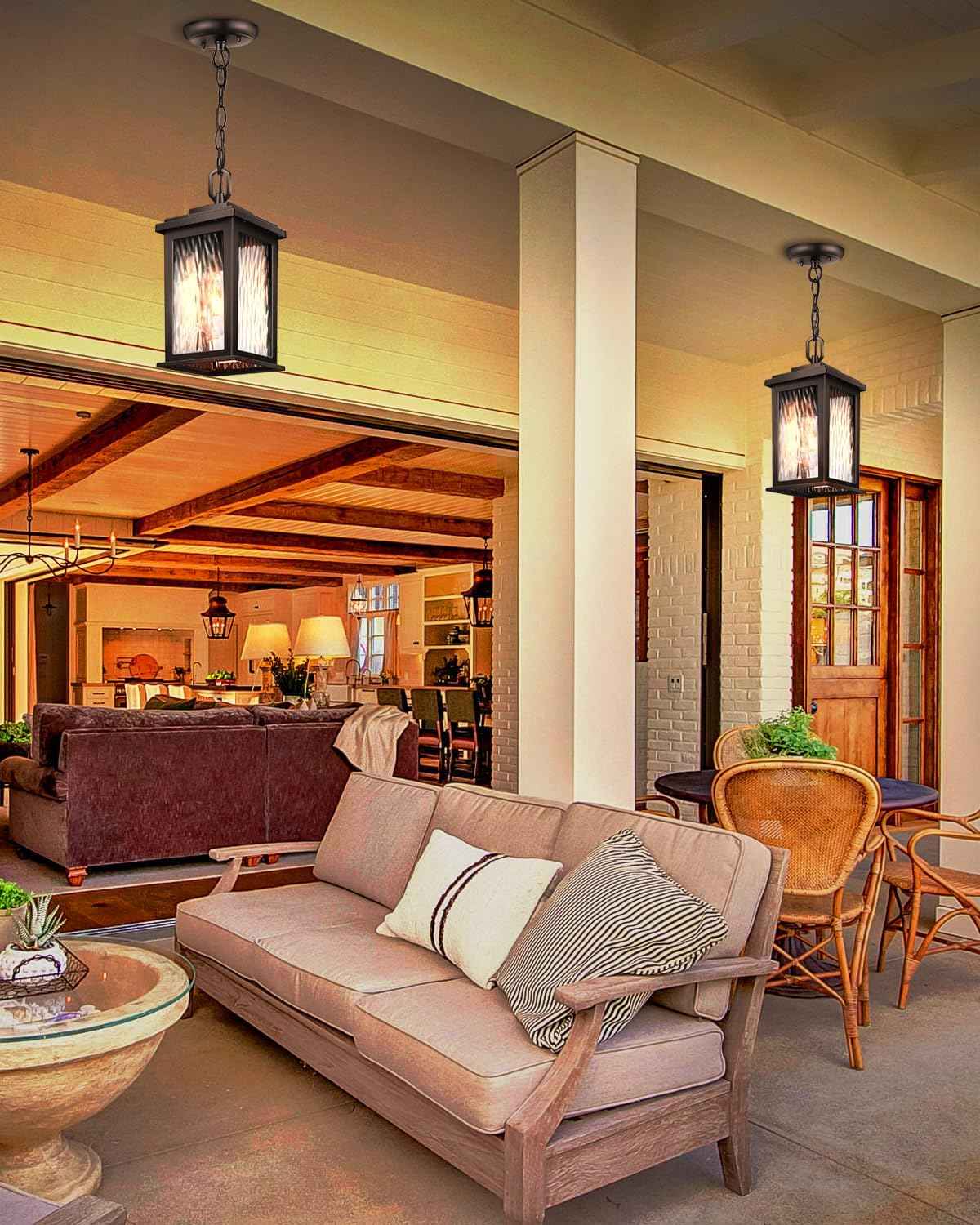 Outdoor Pendant Light - Oil Rubbed Bronze Chandelier for Porch & Patio, Adjustable Chain