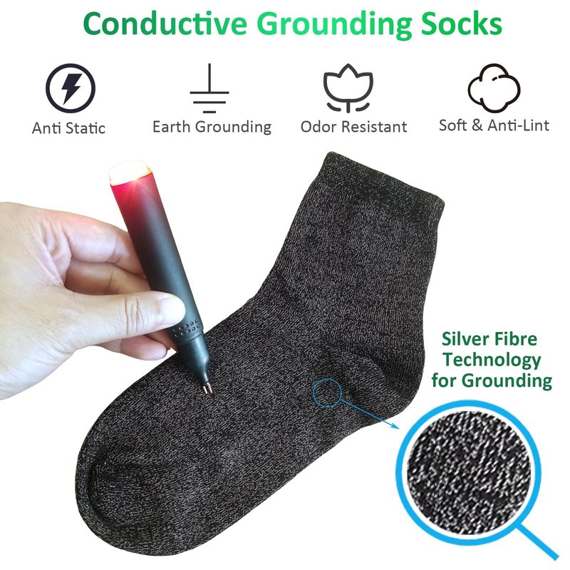 Merisky Grounding Socks - Conductive Silver Fiber Crew Socks for Women Men, Earth Connected for Mat Sheets Shoes, 1 Size Fits Most, Soft Comfort (Black, 1 Pair)