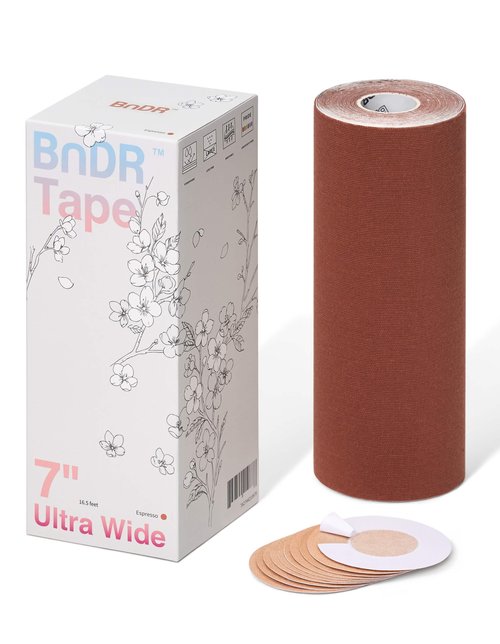 BnDR Tape with Nipple Covers, Extra Wide Chest Binding Tape for FTM Transgender, 7in x 16.5 feet (Espresso)