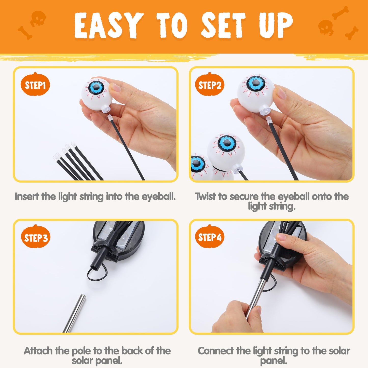 JOYIN Halloween Decorations Outdoor Solar Scary Eyeball Lights, 2 Pcs 12 LEDs Green Pathway Yard Stakes, Waterproof Firefly Lights for Halloween Graveyard Yard Garden Patio Walkway Party