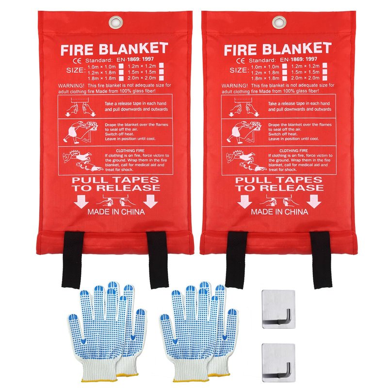 Vnmkp Home Emergency Fire Blankets 47“ x 47” Fiberglass Fire Blankets Essential Emergency Fire Blankets for Home and Kitchen 2 Packs