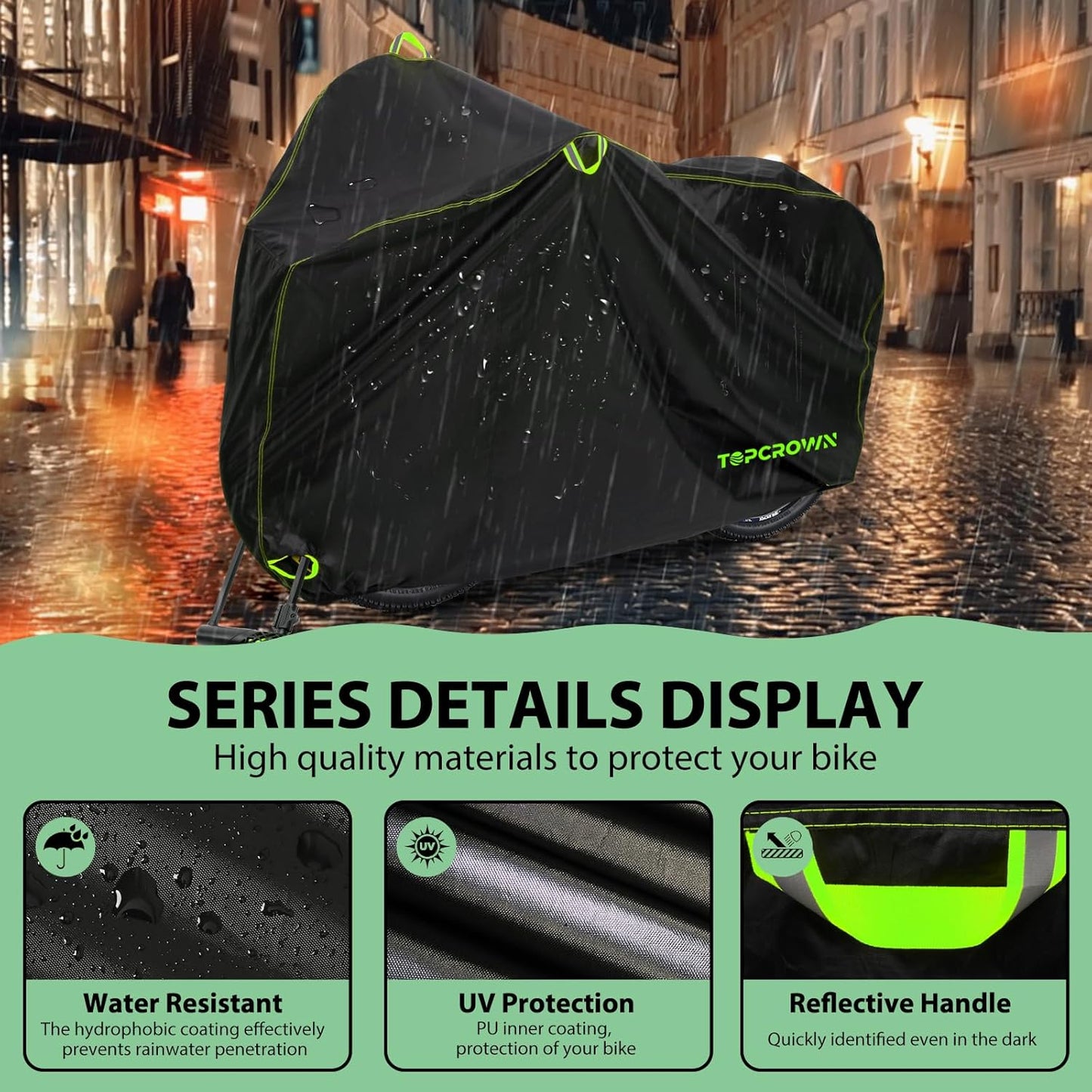 Topcrown Waterproof Bike Cover - Outdoor Protection for 2 Bikes | UV, Dust & Wind Proof, XXL Black & Green