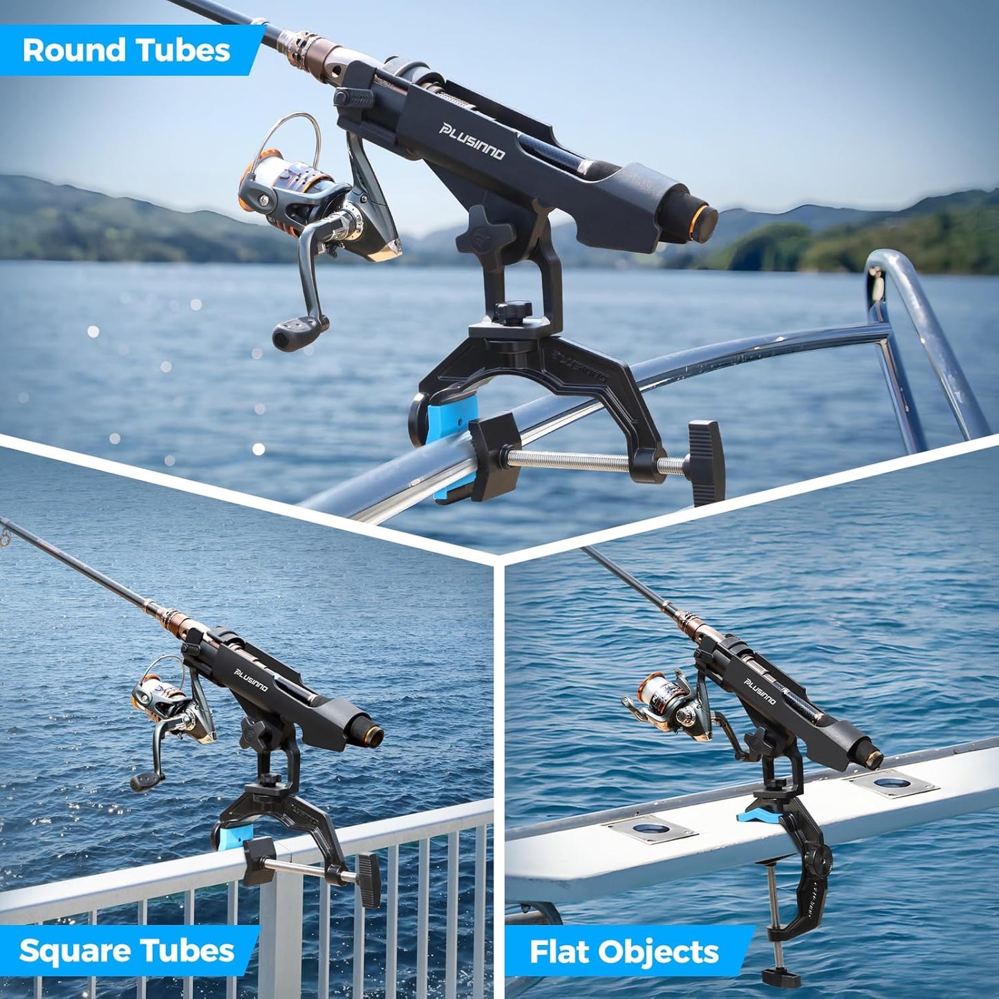 PLUSINNO Fishing Rod Holders - Innovative Dual-V Design with Enlarge Clamp | 1/2/4 Pack for Boat Use