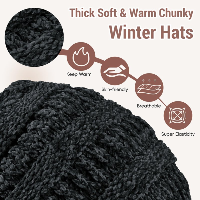 Sukeen Knit Beanie Hat for Women Thick Fleece Lined Winter Hat Warm Skull Cap Fashionable Knit Cap for Outdoor Black