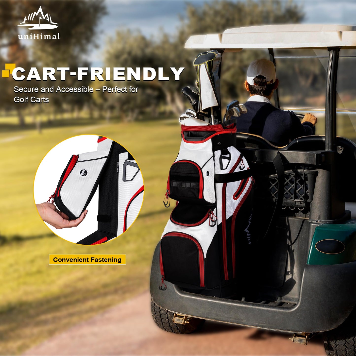 UNIHIMAL Golf Cart Bag, 15 Way Organizer Divider Top with Handles and Rain Cover
