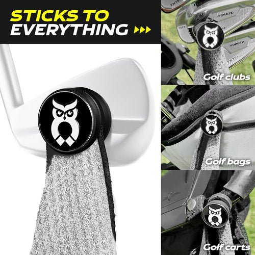 MagnetOwl Magnetic Towel Clip - Reusable and Removable, Highest Strength Magnet, Includes Removable Ball Marker and Waffle Towel (White)