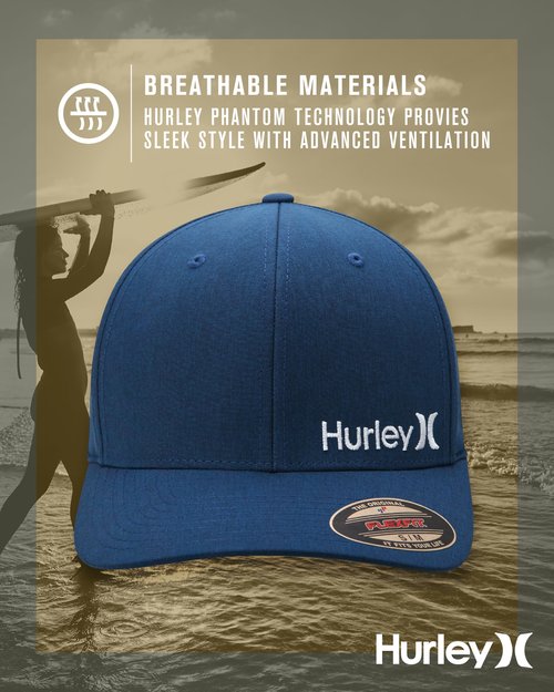Hurley Mens Baseball Cap - Moisture Wicking Flexfit Curved Bill Fitted Baseball Hats for Men, Size Large-X-Large, Blue Beyond