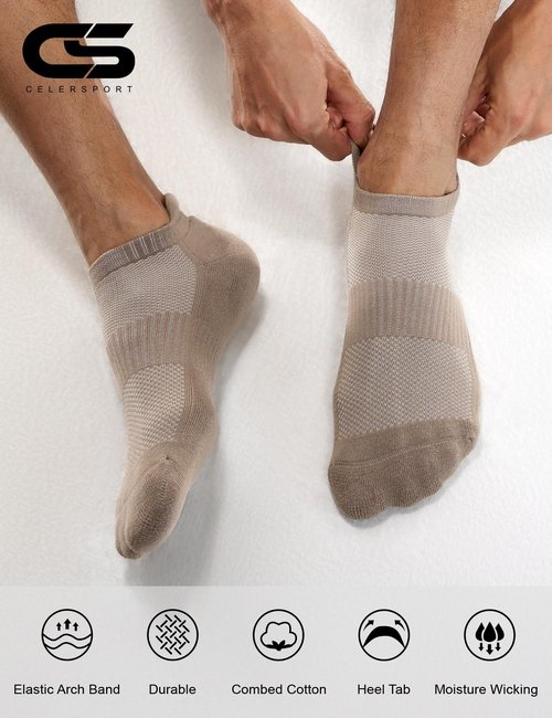 CS CELERSPORT Ankle Athletic Running Socks Low Cut Sport Tab Sock for Men and Women (6 Pairs), Medium, Khaki+Light Brown+Dark Brown+Black+White+Light Grey