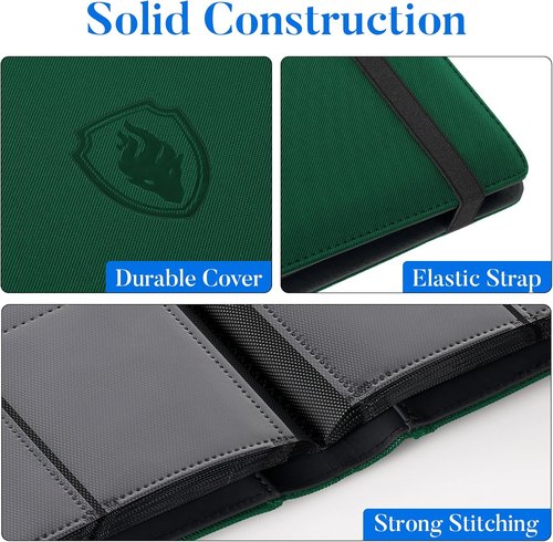 Fabmaker Premium 9 Pocket Card Binder - Sturdy Album for 540 Trading Cards | Dark Green Color