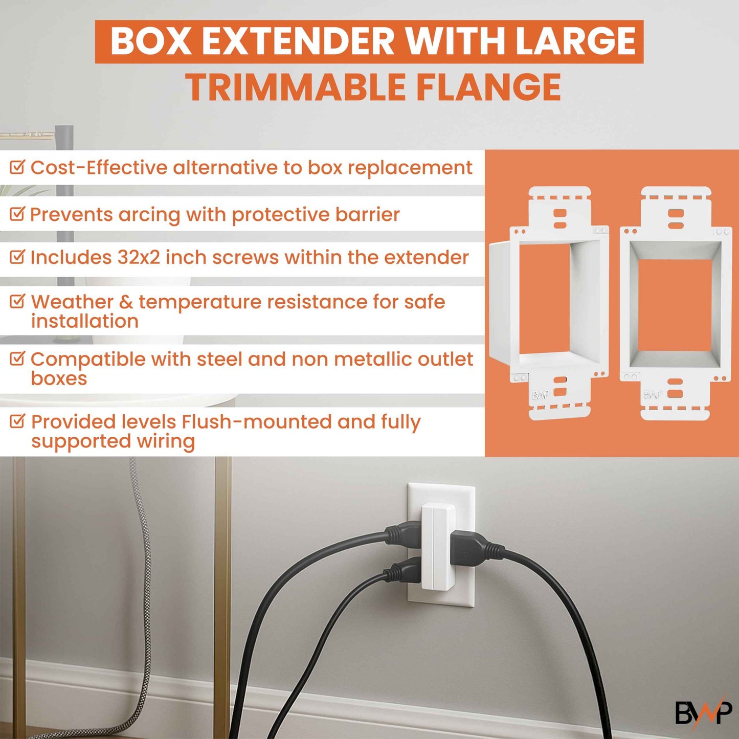 BWP 10 Pack Electrical Outlet Box Extender 1 Gang - Electrical Box Extender with 20 Screws -Single Gang Box Extender Outlet