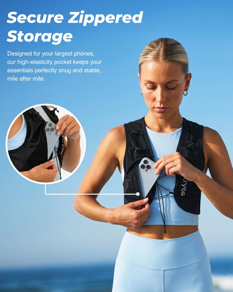 Oiuyos Running Vest for Women Men - USA Design - Adjustable Chest Straps Running Hydration Vest with 500ml Soft Flask - Lightweight Reflective Hydration Backpack