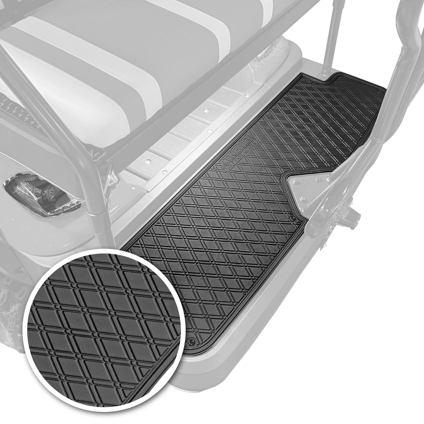 Xtreme Golf Cart Mats Rear Step Rubber Floor Mat Compatible with ICON (2021+) Golf Cart Models with Factory Rear Facing Seat | Full Coverage Protection 42.75" x 13.5" - Blue Trim