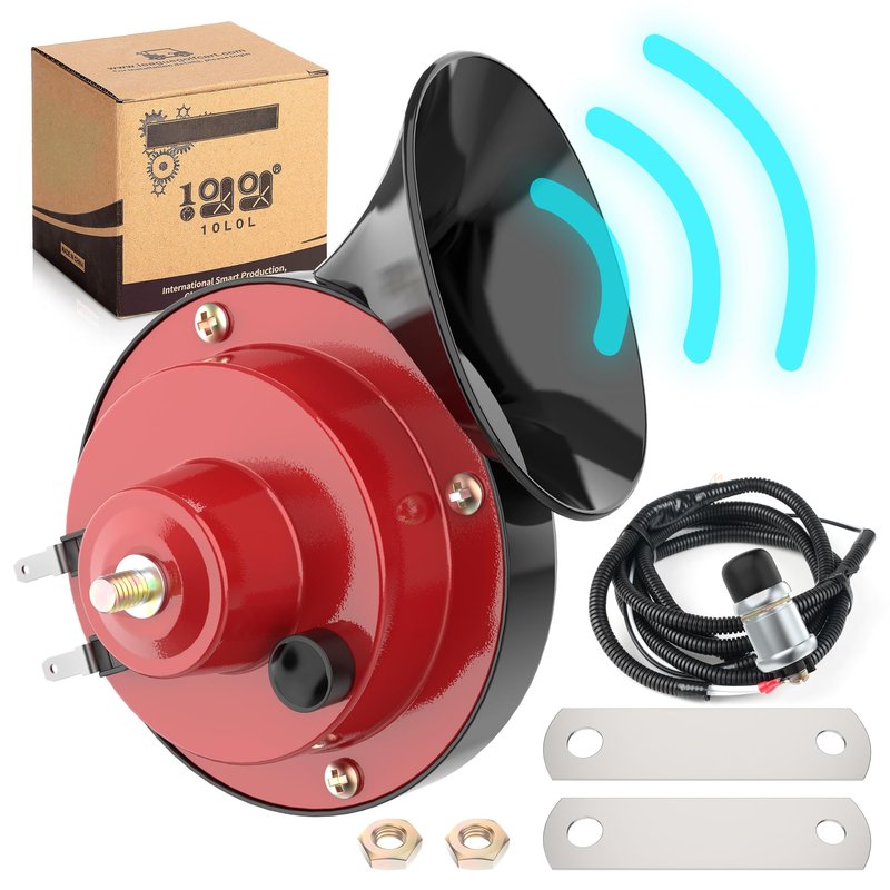 10L0L 12 Volt Golf Cart Horn Kit for Yamaha EZGO Club Car or UTV Boat, Floor Mount Button Switch, Universal Loud Horn Volume Up to 118db