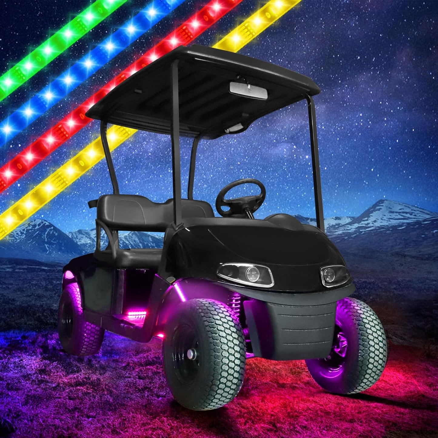 Roykaw Golf Cart LED Strip Lights - Waterproof Neon Accent Kit with Wheel Well & Interior Lights | Sync to Music, Fits 12V-80V, 12 PCS