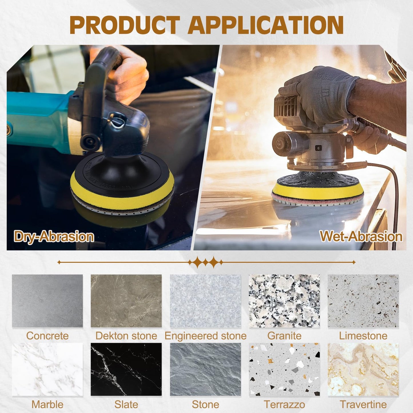 VISCOO 20 Pack 4 Inch Diamond Polishing Pads, Granite Polishing Pads Kit with 5/8''-11 Backer Pad, 50-6000 Grit Wet/Dry Polishing Pads for Marble, Concrete, Quartz, Stone, Tile with Wool Felt Pads