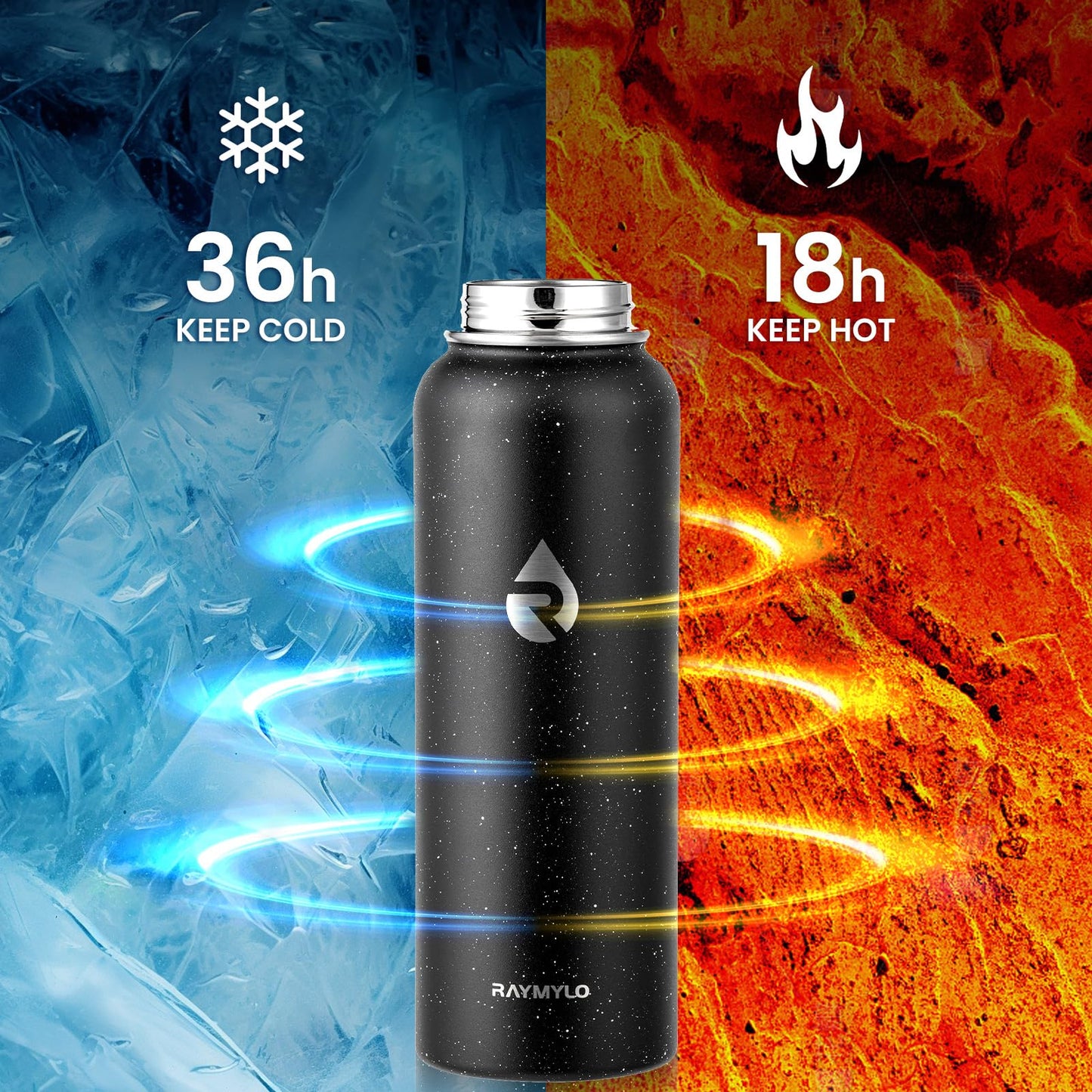 RAYMYLO Insulated Water Bottle 40 oz, Triple Wall Vacuum Stainless Steel (Cold for 36Hrs, Hot for 18Hrs), Leak Proof & Non-BPA, Modern Water Flask Jug with Paracord Handle & Straw Spout Lids