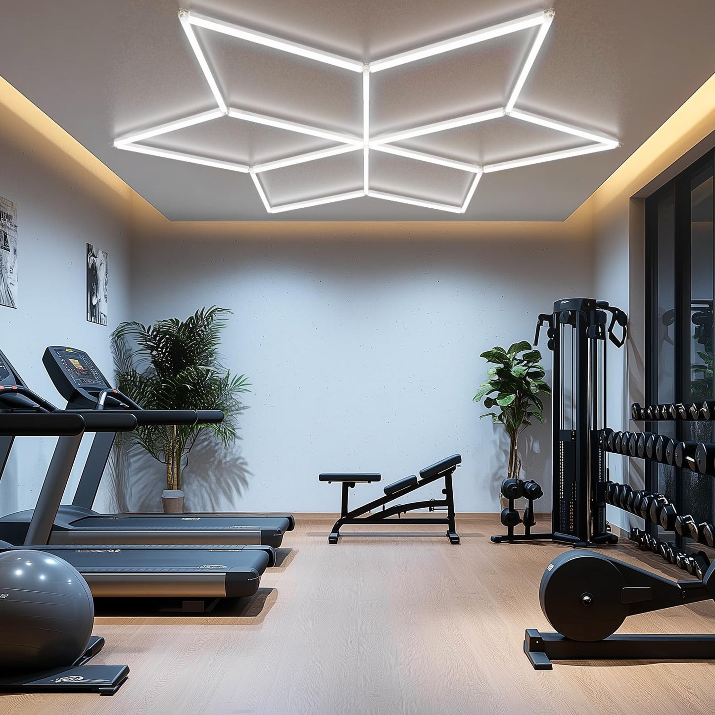 ALLYES Hexagon Garage LED Lights - 6500K 8910LM, Snowflake-Shaped Ceiling Light for Workshops, Basements, Gyms