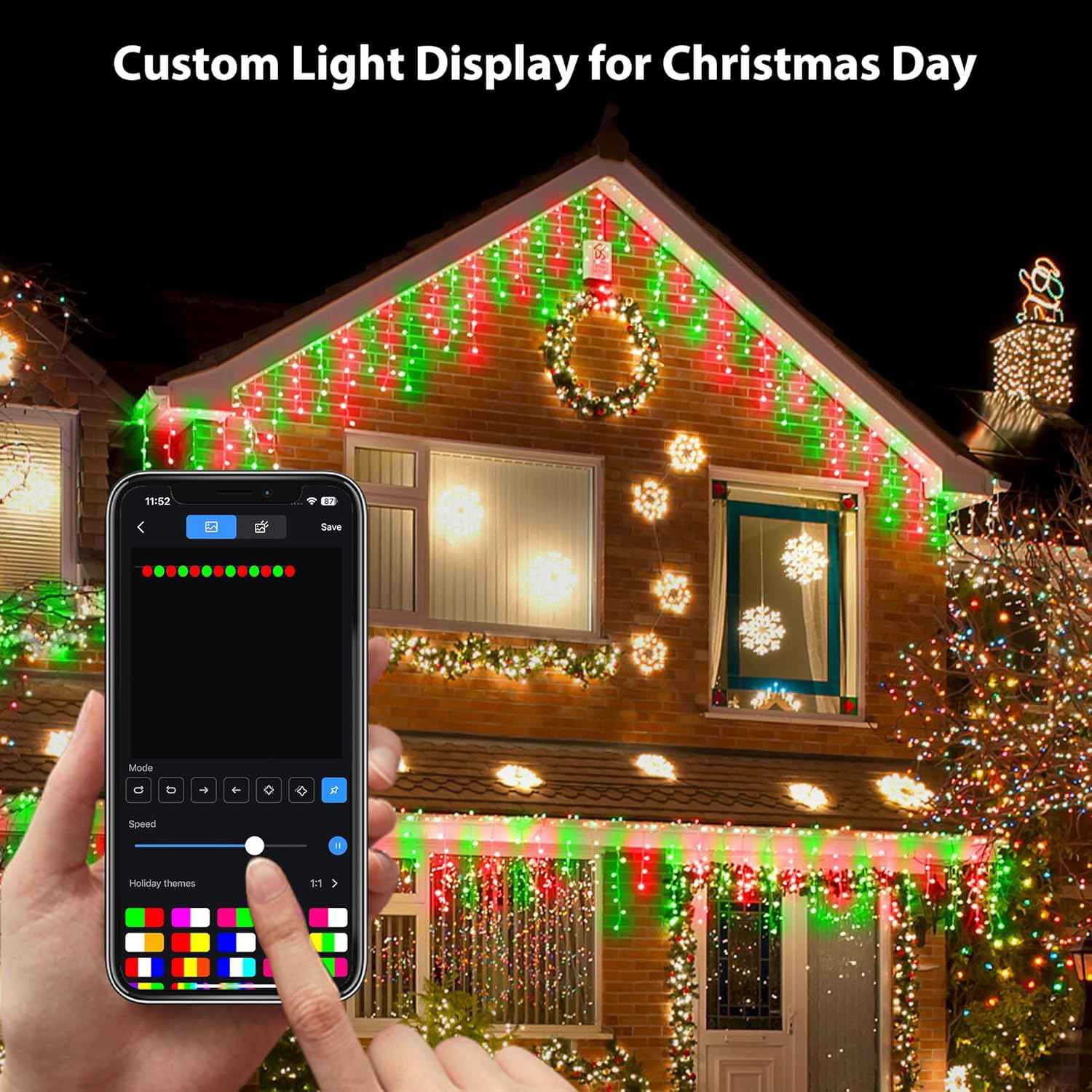 33FT Smart RGB Icicle Lights with 299 LED Drops - App & Remote Control, Music Sync Waterproof Christmas String Lights for Patio & Party Decor
