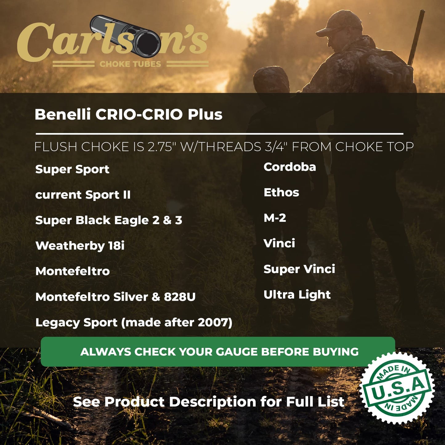 Carlson's Choke Tubes 20 Gauge Compatible for Benelli Crio Plus [ Modified | 0.605 Diameter ] Stainless Steel | Sporting Clays Choke Tube | Made in USA