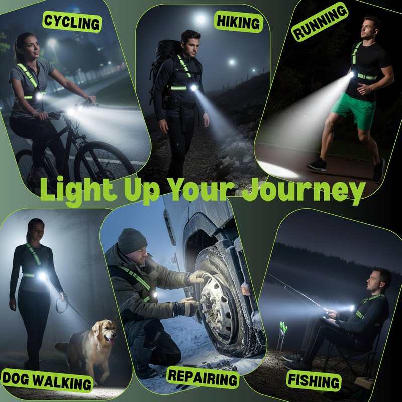 SY14 800LM High-Visibility Running Lights for Runners with Rear Light Chest Torch for Running Adjustable 120° Beam & 360° Reflective Vest IP55 Dust Waterproof Cycling Hiking Jogging Easter Gift