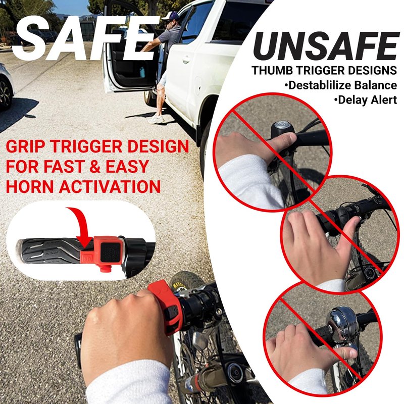 Yowl Rechargeable Bike Horn, Squeeze-Trigger Electric Horn for Instant Alerts Helps Avoid Collisions, Up to 120 dB, Easy Install on Bicycles, E-Bikes & Scooters (Black, Right Handle)