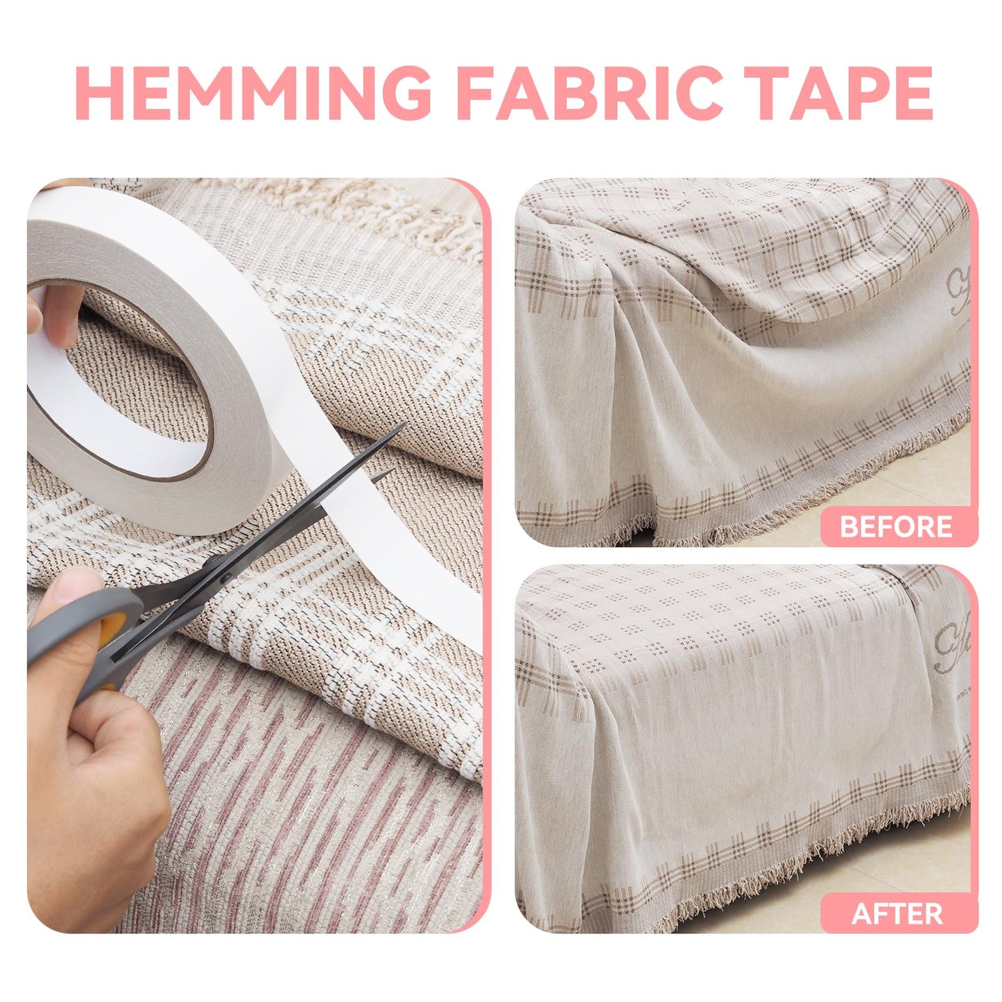 Gunlar Double Side Tape,1/2inch*100FT Adhesive Fabric Hem Tape No Sew Hemming Tape for Clothes,Pants,Curtains,Arts, Crafts,Carpet,Scrapbooking