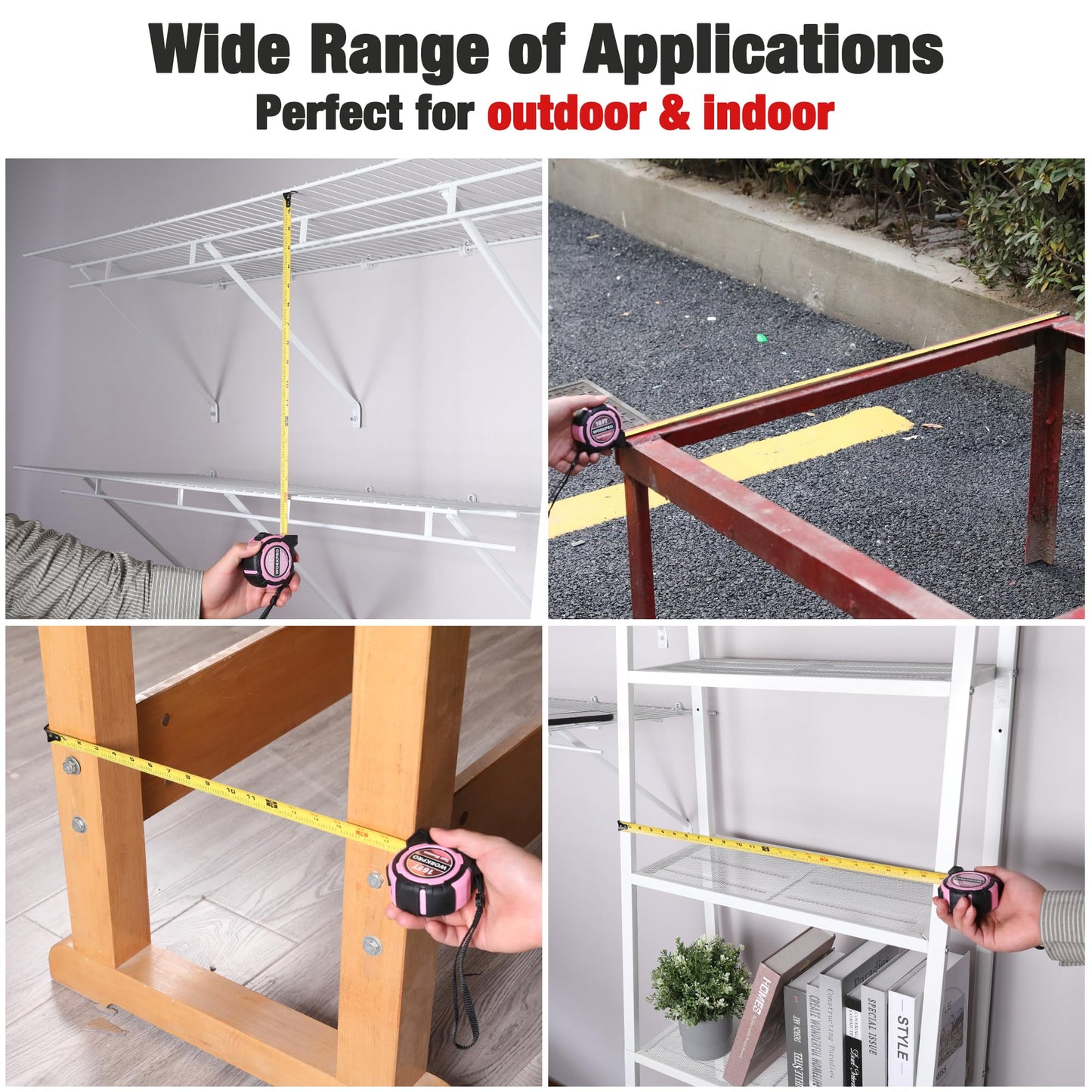 WORKPRO 16FT Pink Tape Measure, 1/8 Fractions Easy Read Measuring Tape, Retractable Nylon Coating Measurement Tape Accuracy 1/32, Magnetic Hook, Belt Clip, Rubber Protective Casing