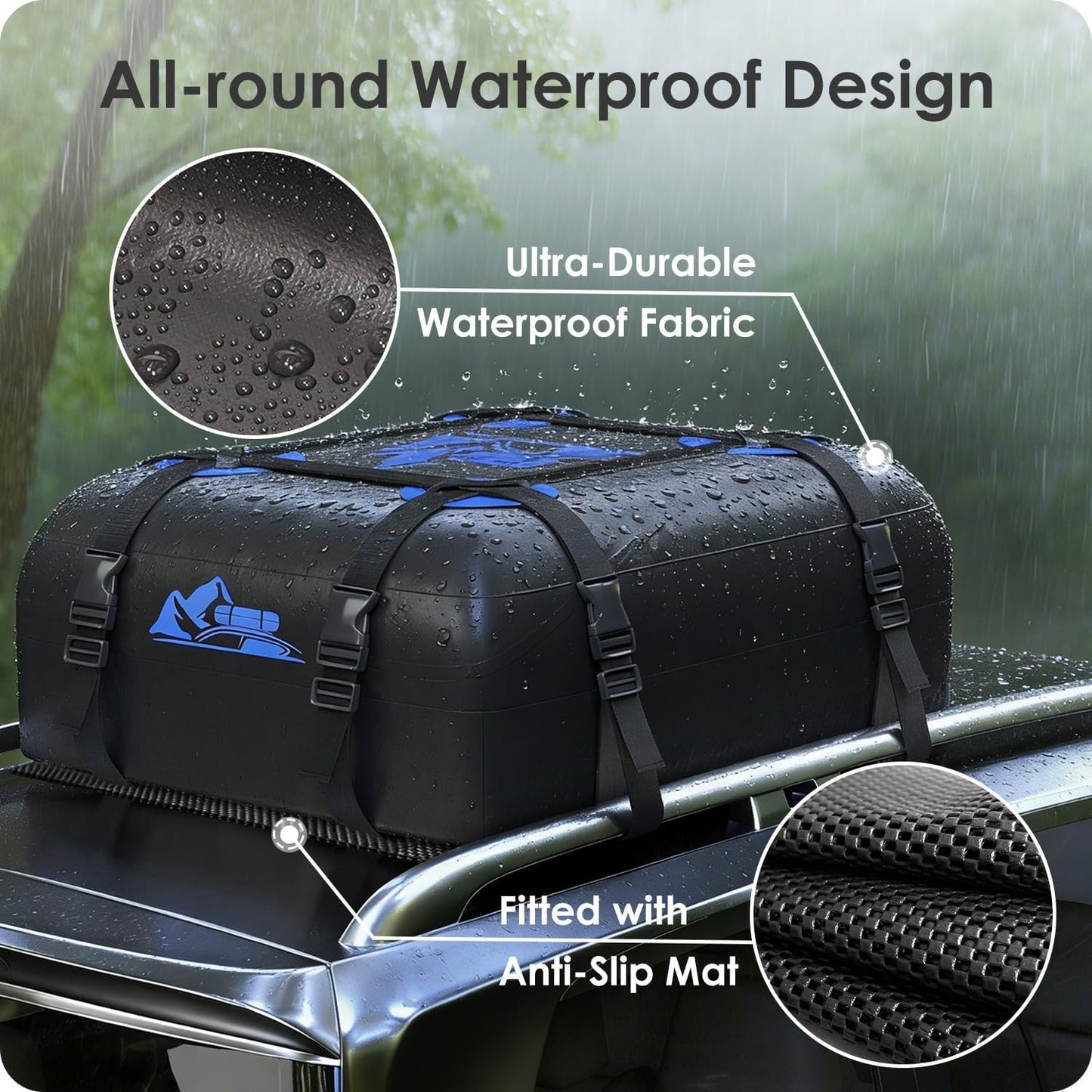 Skiennix Car Rooftop Cargo Carrier Bag - 100% Waterproof, 15 Cubic Feet Capacity | Heavy Duty, Blue