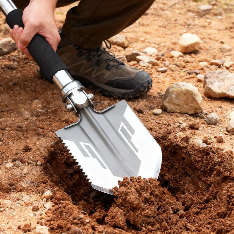 Goutime Tactical Shovel,Folding Survival Shovel for Camping Hiking with Storage Bag,Heavy Duty E-Tool Digs Dirt, Sand, Mud, Portable Shovel for Beaching, Fishing, Gardening