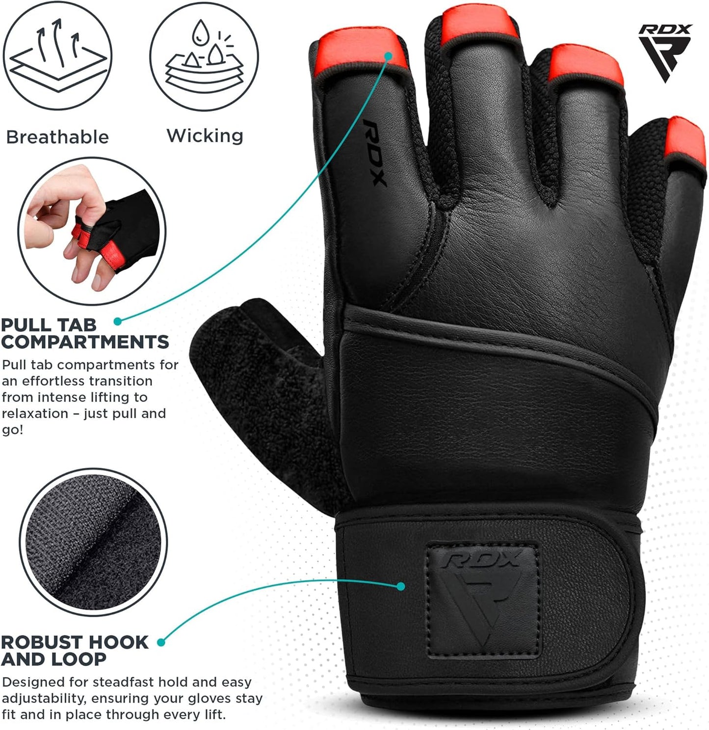 RDX Weight Lifting Gloves - Maya Hide Leather with 50CM Wrist Support | Full Palm Protection for Powerlifting & Bodybuilding
