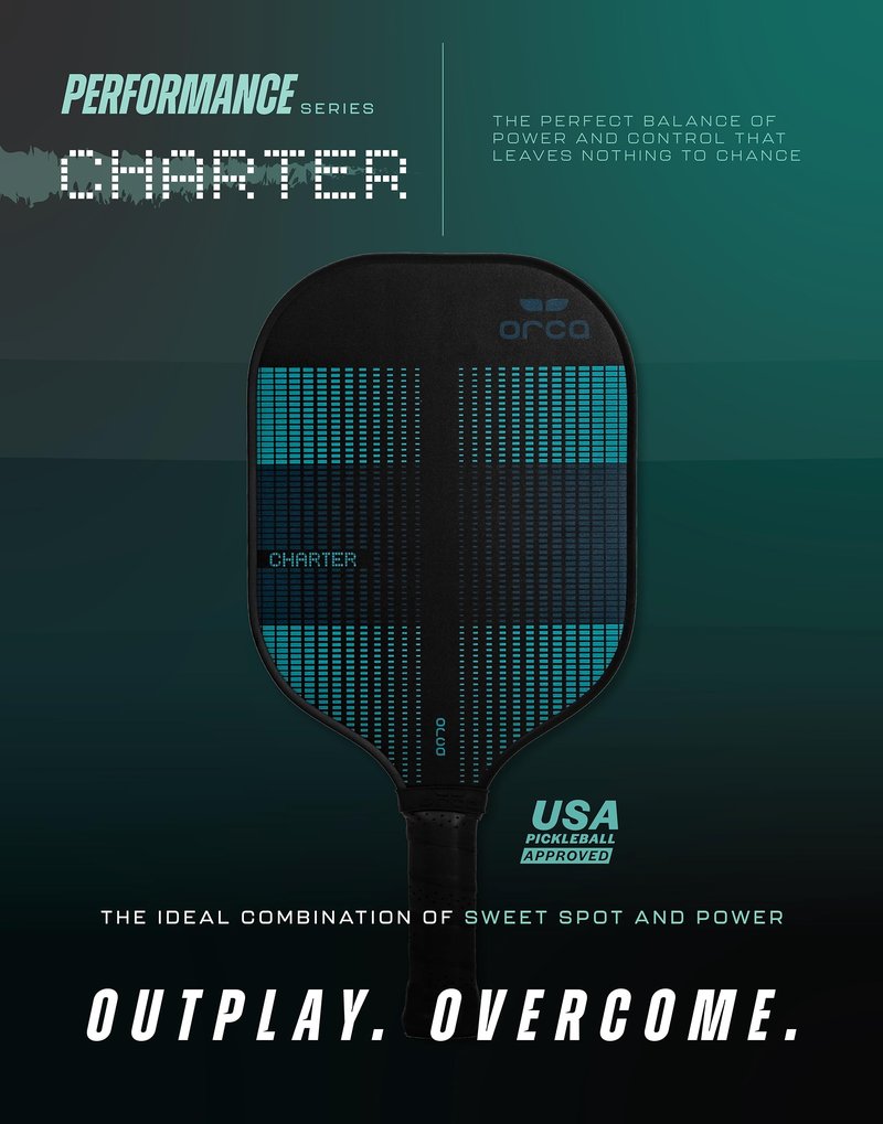 Orca Paddle Co. Charter Pickleball Paddle Set of 2 with 4 Pickleballs, 1 Mesh bag - Lightweight Racket for Beginners, Intermediate, Advanced Players - Premium Pickle-Ball Equipment and Accessories