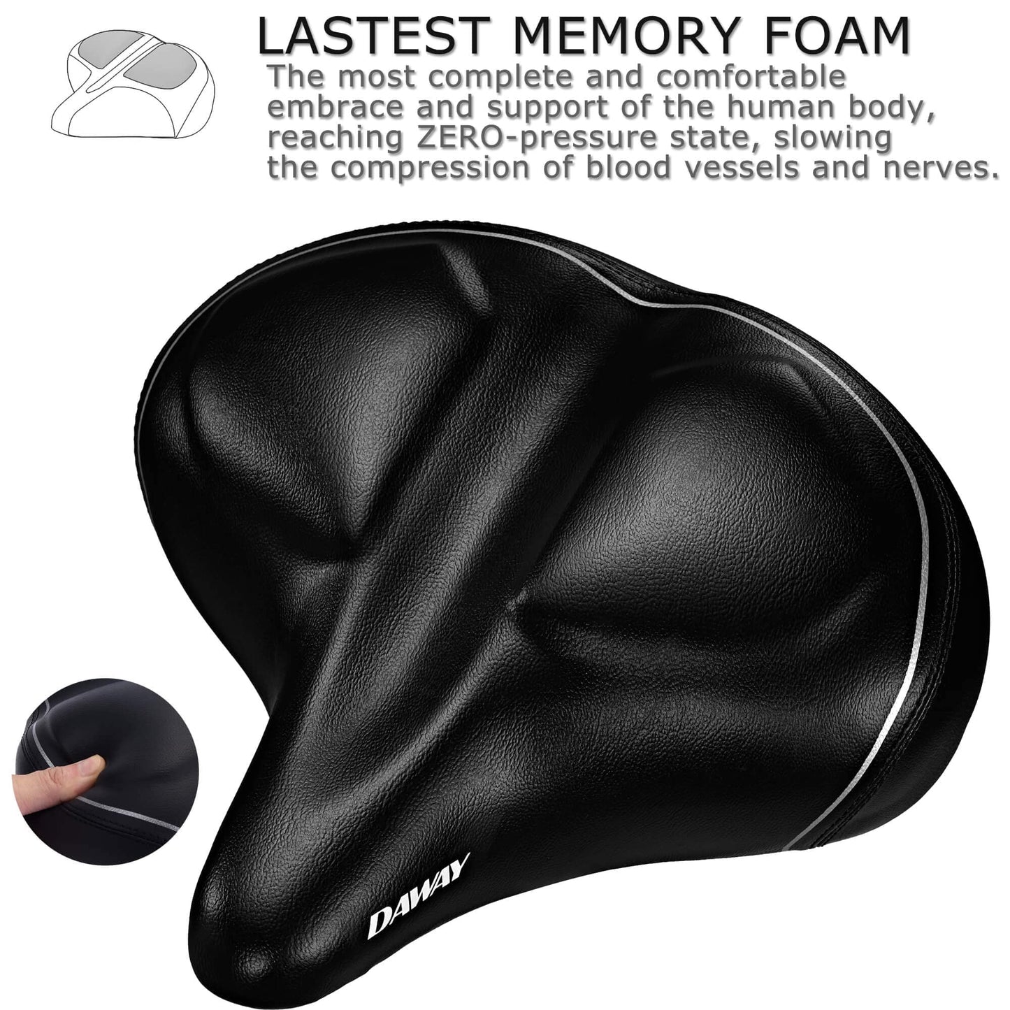 DAWAY C40i Ultra-Comfortable Oversized Bike Seat - Memory Foam Padded Bicycle Saddle for Men Women - Compatible with Peloton, Exercise, Mountain, and Road Bikes - Extra Wide Cushion, Shock Absorbing
