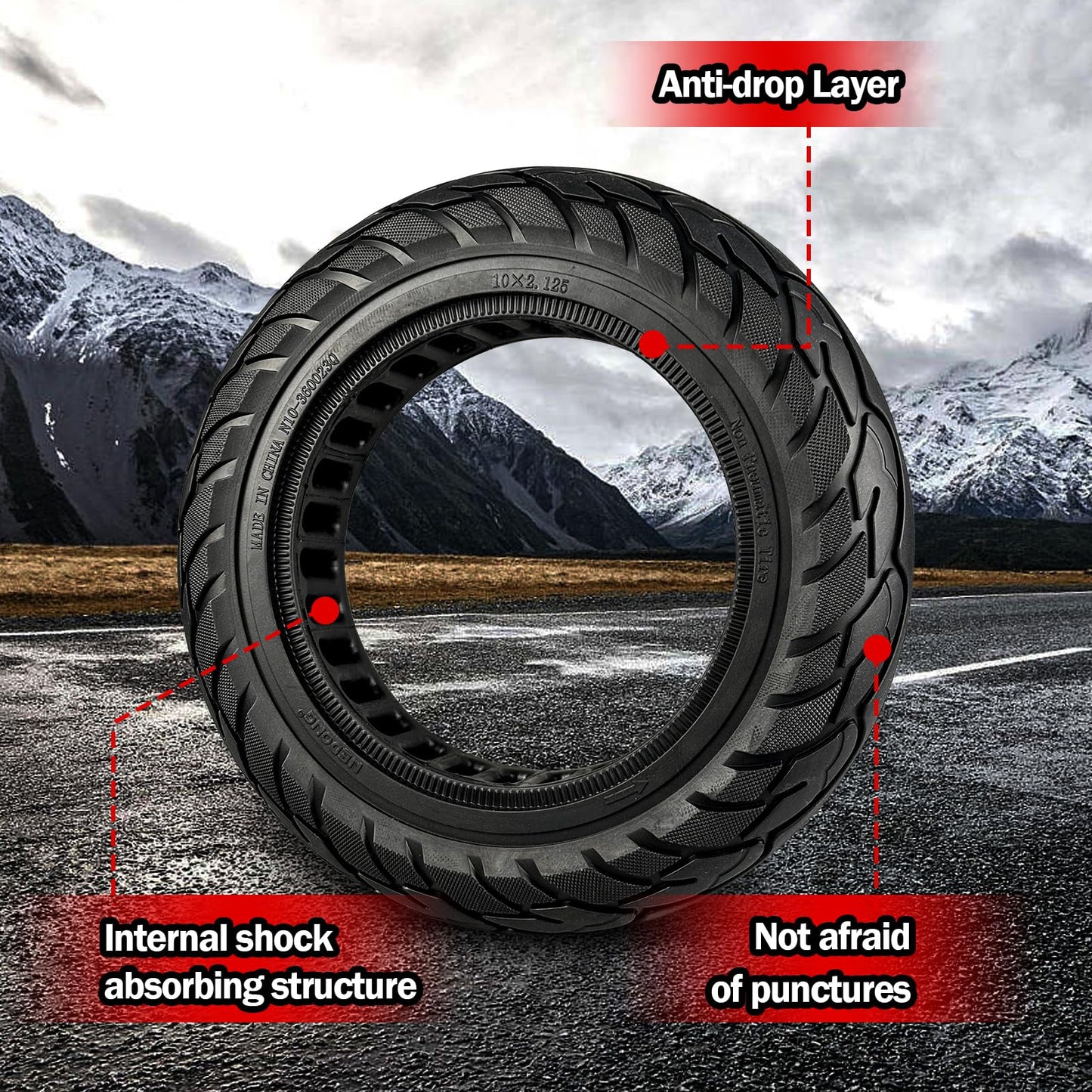 KTUMININV 10x2.125 Scooter Tire,10x2/54-152 electric Rubber Solid Tire for Gotrax G4/XR/V2 Ninebot F25/F65 Electric Scooter Front and Rear Replacement (2 Pack Black)