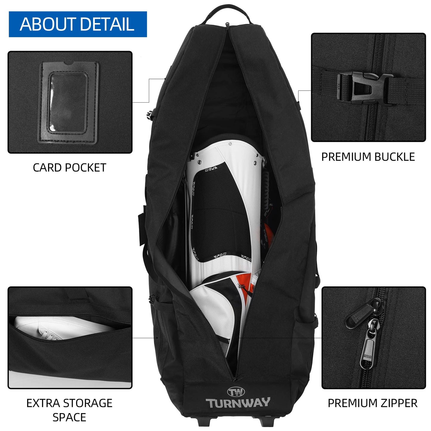 TurnWay Foldable Padded Golf Travel Bag, Heavy Duty 900D Polyester Waterproof Bag Cart Bag with Wheels, Soft-Sided Spacial Size for Golf Gear Transportation(Black)