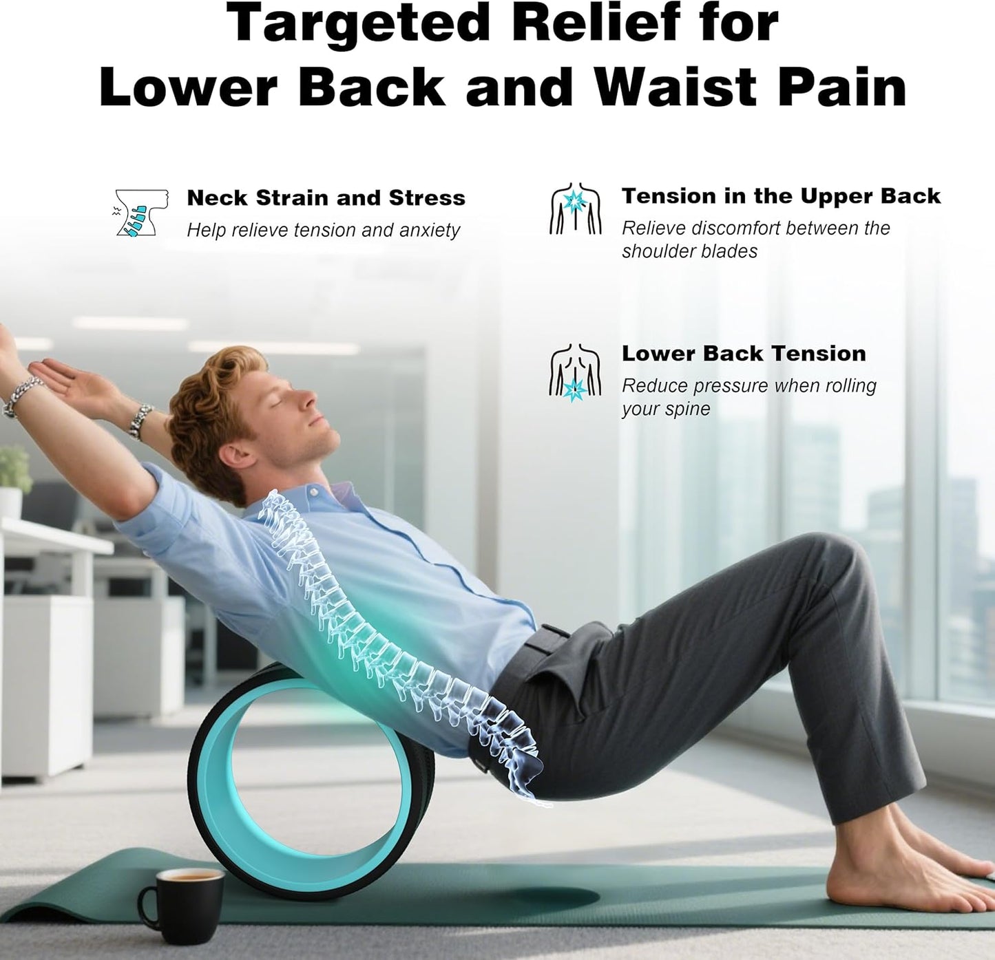 Skiennix Yoga Wheel - 3 Pack Back Roller for Pain Relief & Deep Tissue Massage | Ideal for Stretching