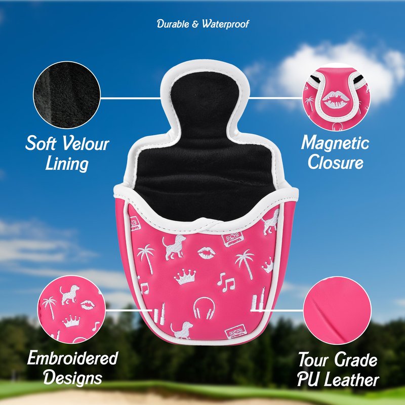 Shanker Golf Putter Cover - Birdie Funny Mallet Pink Putter Cover - Tour Grade PU Leather Pink Headcover - Funny Headcover for Golf Clubs - Perfect Joke Gift for Golfer
