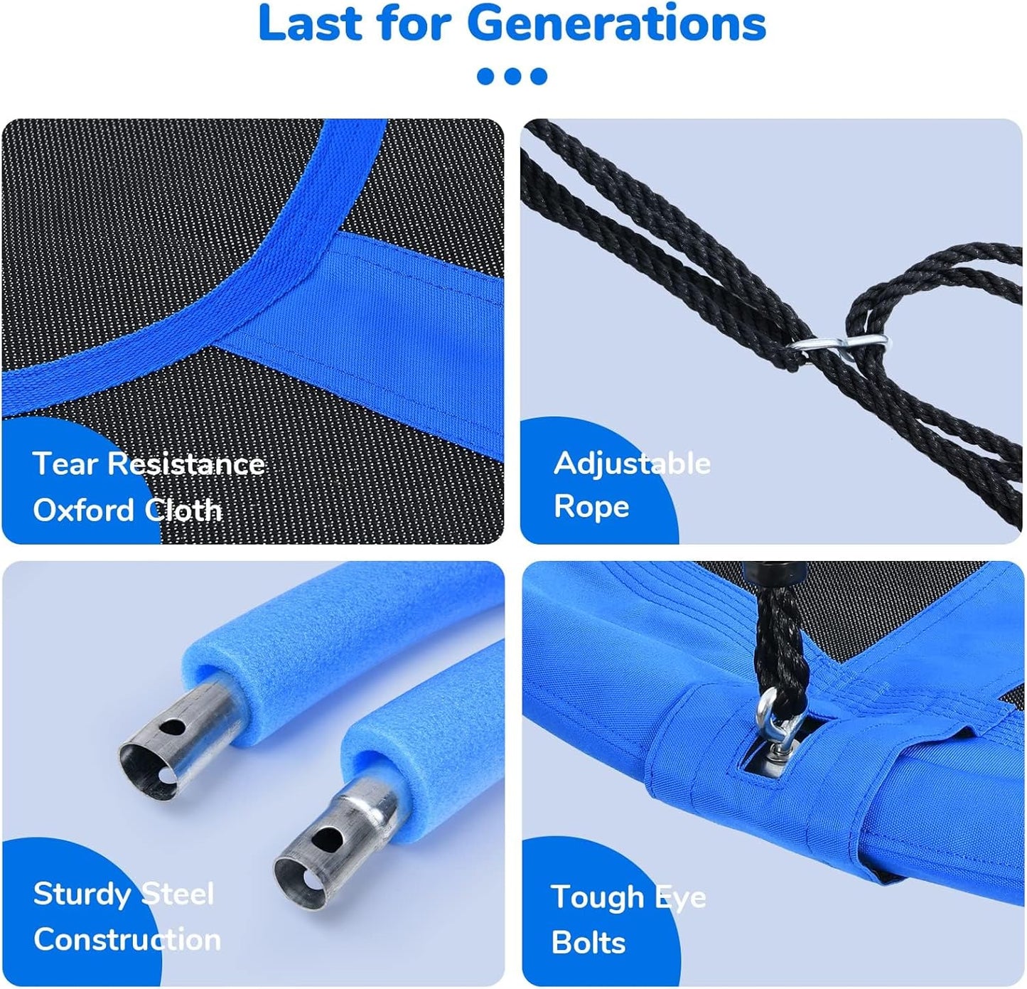 Trekassy 40" Round Tree Swing - 700lbs Capacity with Handles | Waterproof 900D Oxford Fabric, Blue