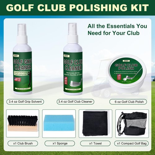 ZOXY Golf Club Cleaning Kit–Clean, Polish, and Restore Irons, Drivers, Putters–Golf Club Polishing Kit with Golf Club Polish, Golf Club Cleaner, Golf Grip Solvent