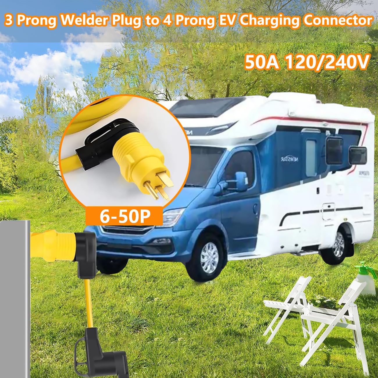 EV Charger Adapter NEMA 6-50P to 14-50R forTesla Adapter Cord, 240V 50 Amp 3 Prong Welder Plug to 4 Prong EV Charging Connector, Welder Welding Dryer EV Charger Power Cord Adapter